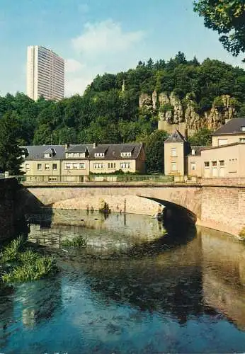 Luxembourg river and stone bridge