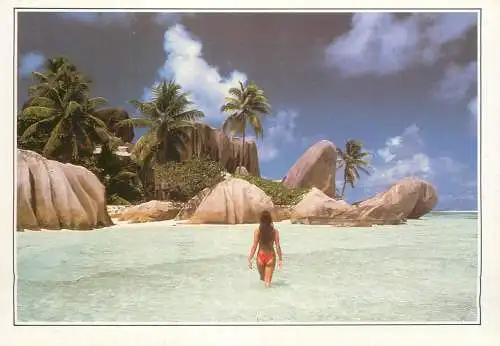 Seychelles Royal Cove beautiful woman in water