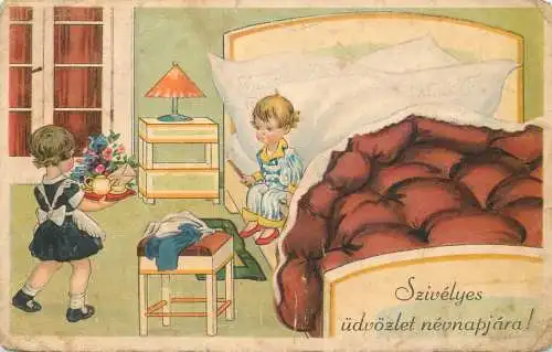 Holiday postcard Children maid and lord