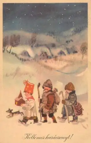 Holiday postcard Christmas children winter landscape
