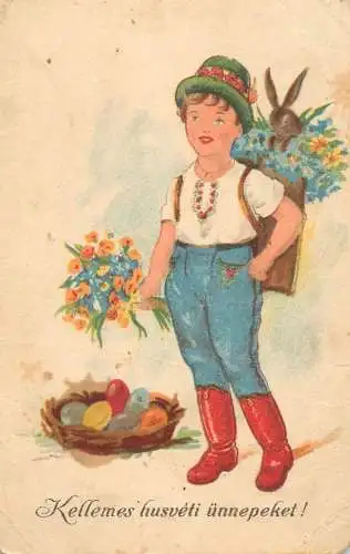 Holiday postcard Easter 1944 egg basket traditional costumes