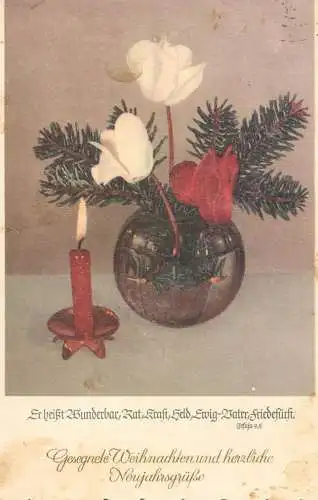 Holiday postcard New Year vase candle