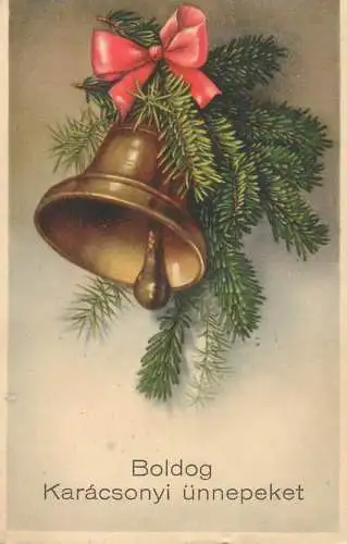 Holiday postcard Christmas bell Hungary