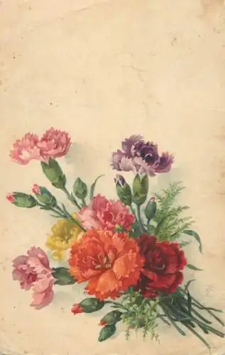Holiday postcard flower bouquet carnations
