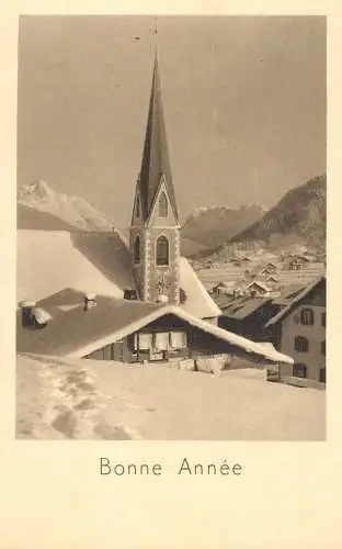Holiday postcard New Year winter landscape church tower