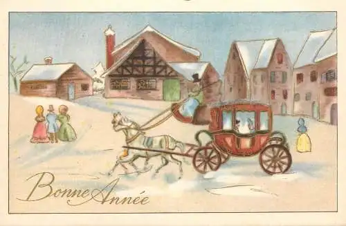 Holiday postcard New Year winter landscape carriage elegance