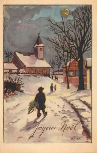 Holiday postcard Christmas tree church