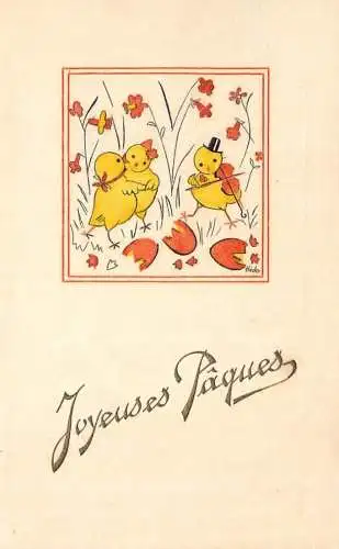 Easter greetings fantasy vintage postcard chicks