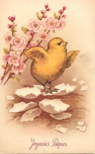 Easter greetings fantasy vintage postcard eggs and chicks