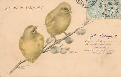 Easter greetings fantasy vintage postcard egg chicks