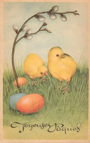 Easter greetings fantasy vintage postcard egg chicks
