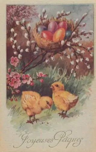 Easter greetings fantasy vintage postcard egg basket