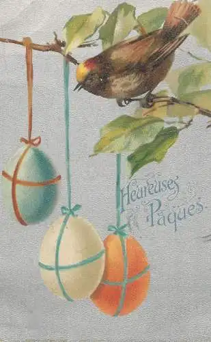 Easter greetings fantasy vintage postcard eggs bird