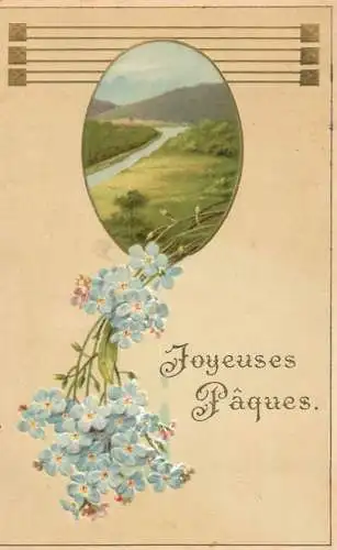 Easter greetings fantasy vintage postcard flowers lily of the valley