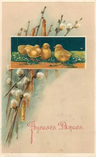 Easter greetings fantasy vintage postcard flowers chicks