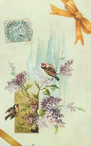 Easter greetings fantasy vintage postcard flowers birds