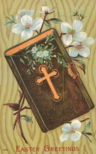 Easter greetings fantasy vintage postcard flower Bible