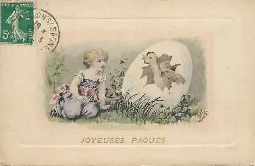 Easter greetings fantasy vintage postcard eggs chicks