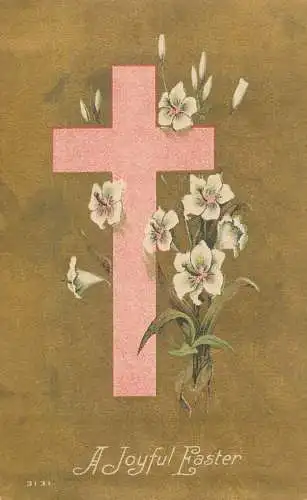 Easter greetings fantasy vintage postcard cross flowers