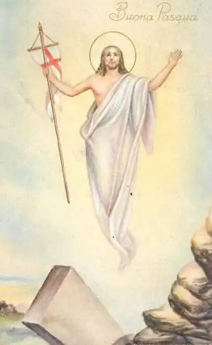 Easter greetings fantasy vintage postcard Jesus flag
