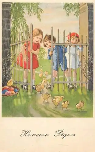 Easter greetings fantasy vintage postcard eggs chicks