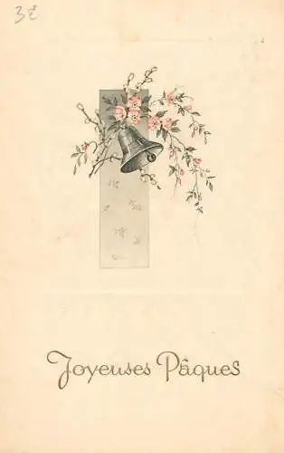 Easter greetings fantasy vintage postcard flowers bell