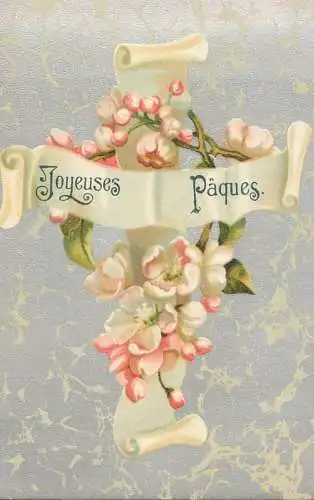Easter greetings fantasy vintage postcard flowers