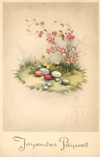 Easter greetings fantasy vintage postcard flowers eggs