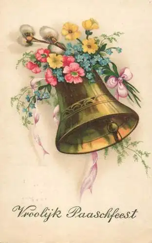 Easter greetings fantasy vintage postcard flowers lily of the valley bell