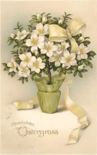Easter greetings fantasy vintage postcard flower vase