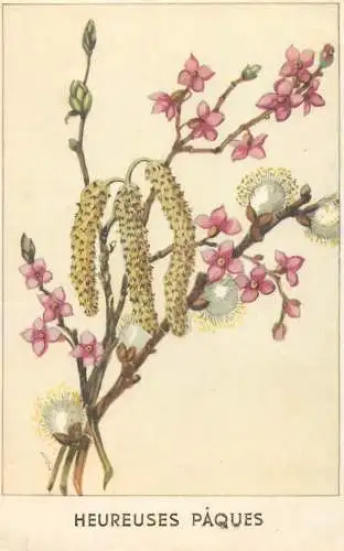 Easter greetings fantasy vintage postcard pink flower