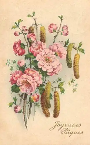 Easter greetings fantasy vintage postcard pink flower