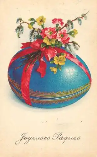 Easter greetings fantasy vintage postcard egg flowers