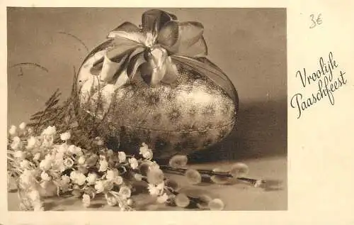 Easter greetings fantasy vintage postcard egg flowers lily of the valley