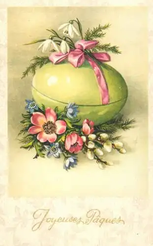 Easter greetings fantasy vintage postcard egg flowers snow drop