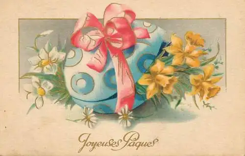 Easter greetings fantasy vintage postcard egg flowers