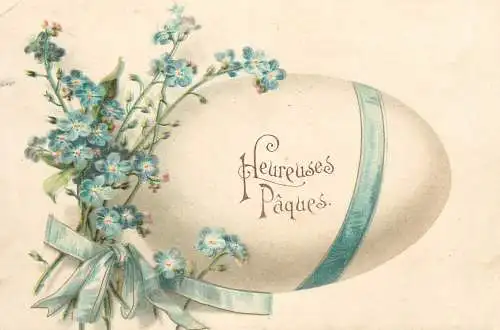Easter greetings fantasy vintage postcard egg lily of the valley