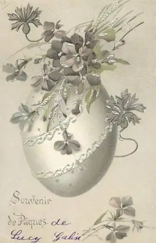 Easter greetings fantasy vintage postcard embossed eggs flower
