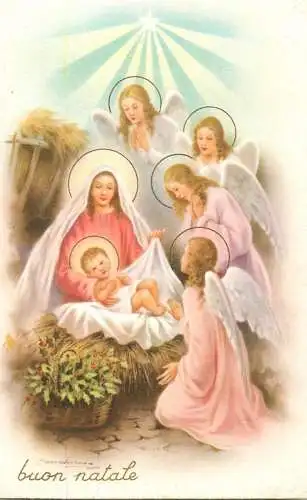 Postcard Christmas scene Mages and Virgin Mary