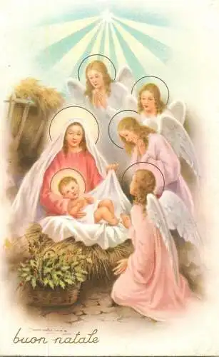 Postcard Christmas scene Mages and Virgin Mary