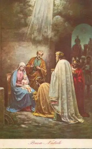 Postcard Easter scene Mages and Virgin Mary