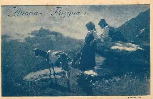 Postcard Easter scene goat mountain