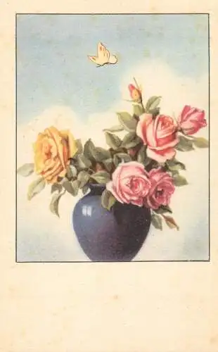 Postcard rose flower vase