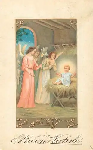 Postcard religious scene angels and Jesus