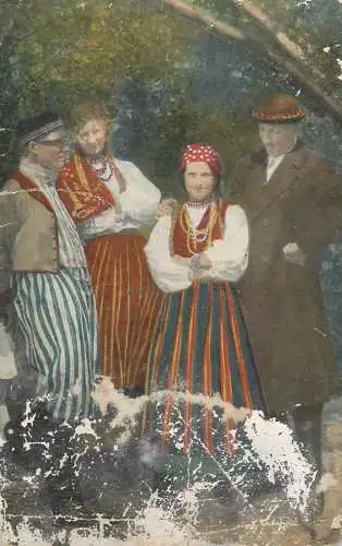 Postcard fine arts painting traditional costume people