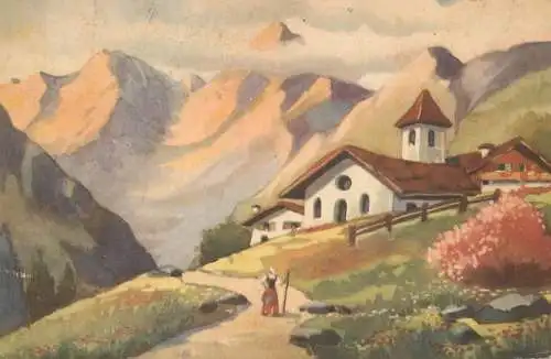 Postcard fine arts painting Italy mountain village