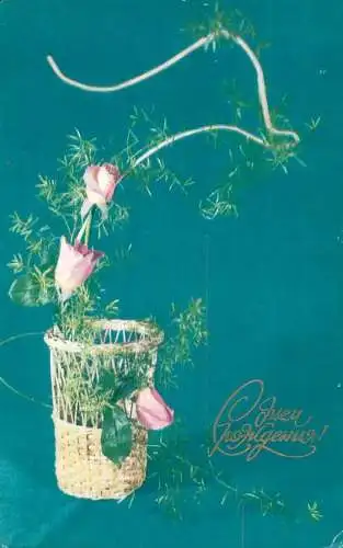 Postcard flowers rose vase