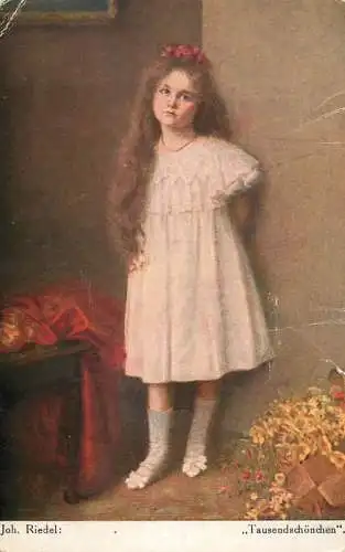 Postcard fine arts painting Hoj. Riedel Tausendschonchen