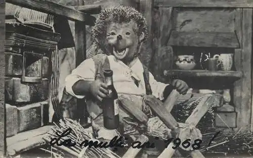 Postcard humanized hedgehog beer 1968