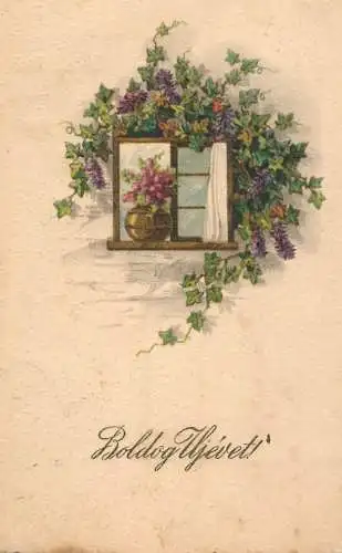 Postcard flowers and vines Hungary vase